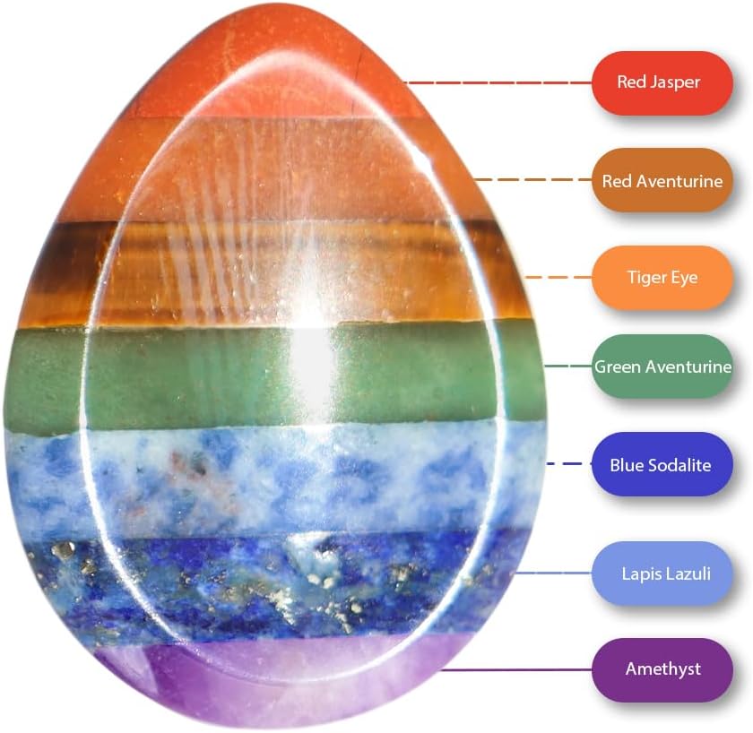 Gemstone Worry Stone, Chakras Worry Stone for Anxiety, Hand Carved Natural Pocket Palm Stones Water Drop Shape 7 Chakra Crystals and Healing Stones for Yoga Meditation 1.7"