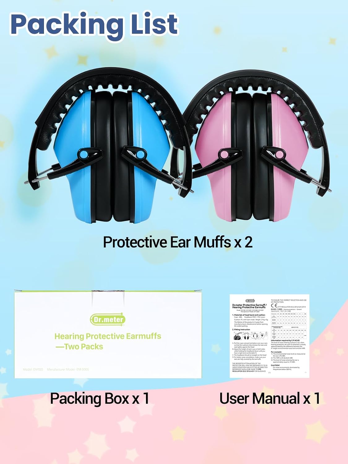 Dr.meter Ear Muffs for Noise Reduction: 27.4SNR Noise Cancelling Headphones for Kids Adults, EM100 Adjustable Hearing Protection Earmuffs for Monster Jam, Autism Sensory, Concerts, Fireworks- 3PACK