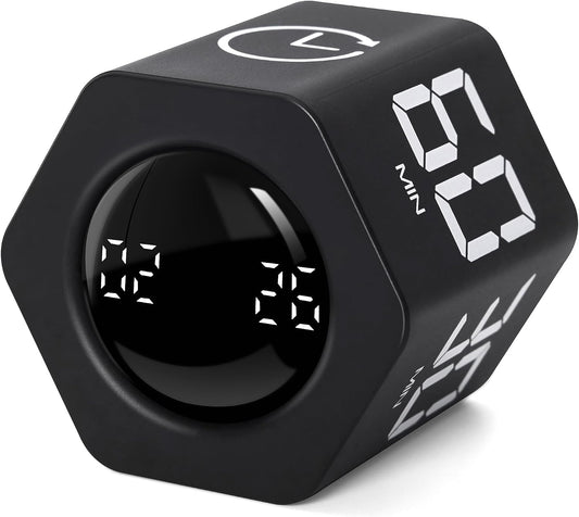 Productivity Timer 1, 5, 10, 30, 60 Minutes Preset, Desk Cube Timer with Gravity Sensor/Mute/Vibration for ADHD, Work, Study, Kitchen, Back to School (Wood Grain)