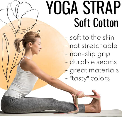 TECEUM 2 IN 1 Yoga & Mat Strap for Stretching – Cotton – 6/8/10 ft