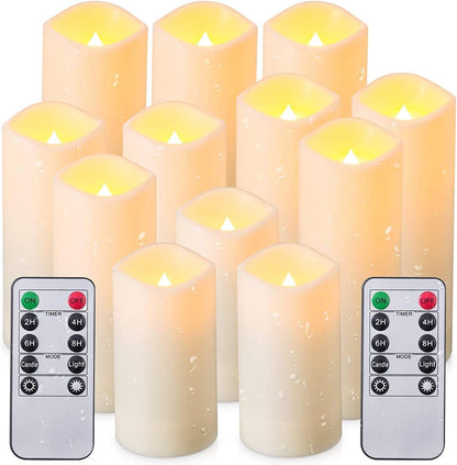 24 Pcs LED Flameless Candles with Remote, 3D Flickering Flame & LED String Lights, Acrylic Clear Cylinder, Timer Function, Romantic Ambience for Home Decor, Party, Wedding (Ivory).