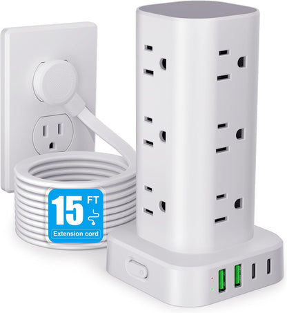 6FT Power Strip Tower Surge Protector, 12 Wide Spaced Outlets, 4 USB