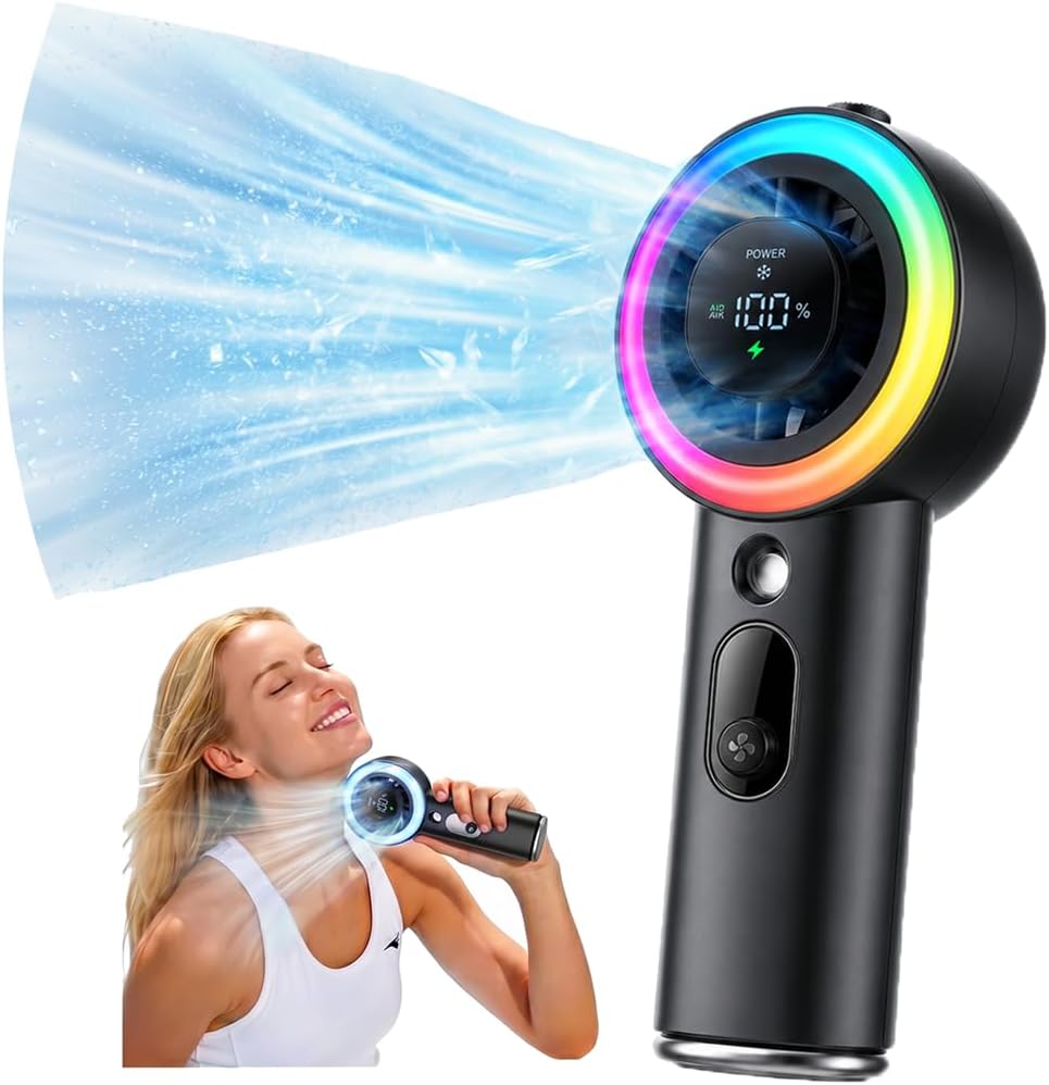 Portable Fan with Mist, Handheld Fan, 1-199 Speed, AC-Level Ice Cooling