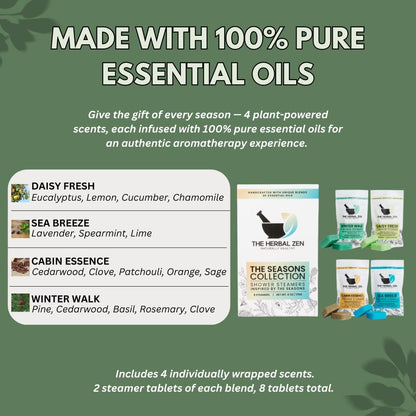 The Herbal Zen Shower Steamers Aromatherapy Tablets 14 Pack - 7 Pure Essential Oil Blends for Daily Relaxation and Wellness - Shower Bombs Gift Set for Women and Men