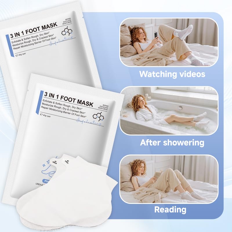 4Pairs PDRN & Collagen & Niacinamide Foot Mask | Foot Peeling and Dead Skin Removal*, Relief Dry and Cracked Feet Skin | Urea, Shea butter, Coconut oil, Salicylic Acid, Hyaluronic | K-Beauty Feet Care