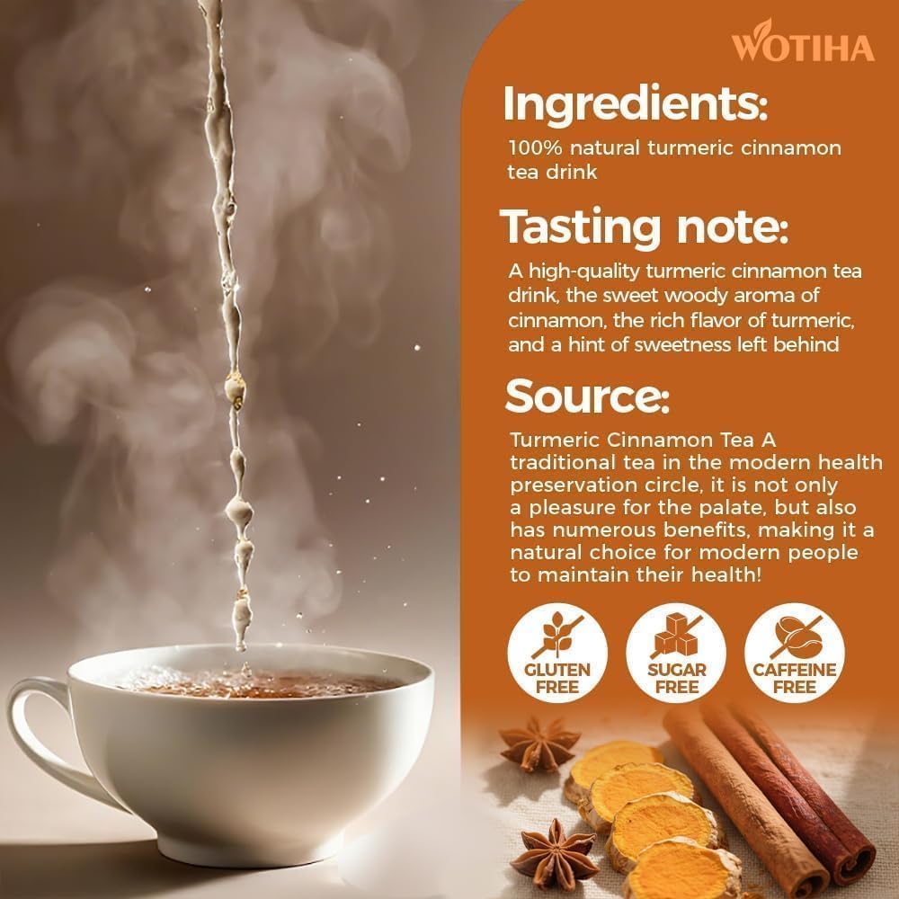 WOTIHA 70 Count Premium Turmeric Ginger Cinnamon lemon Tea Bags - 100% Natural High-Concentration Blend, Supports Healthy Inflammation & Digestion, Caffeine-Free, Additive-Free, Non-GMO, Vegan