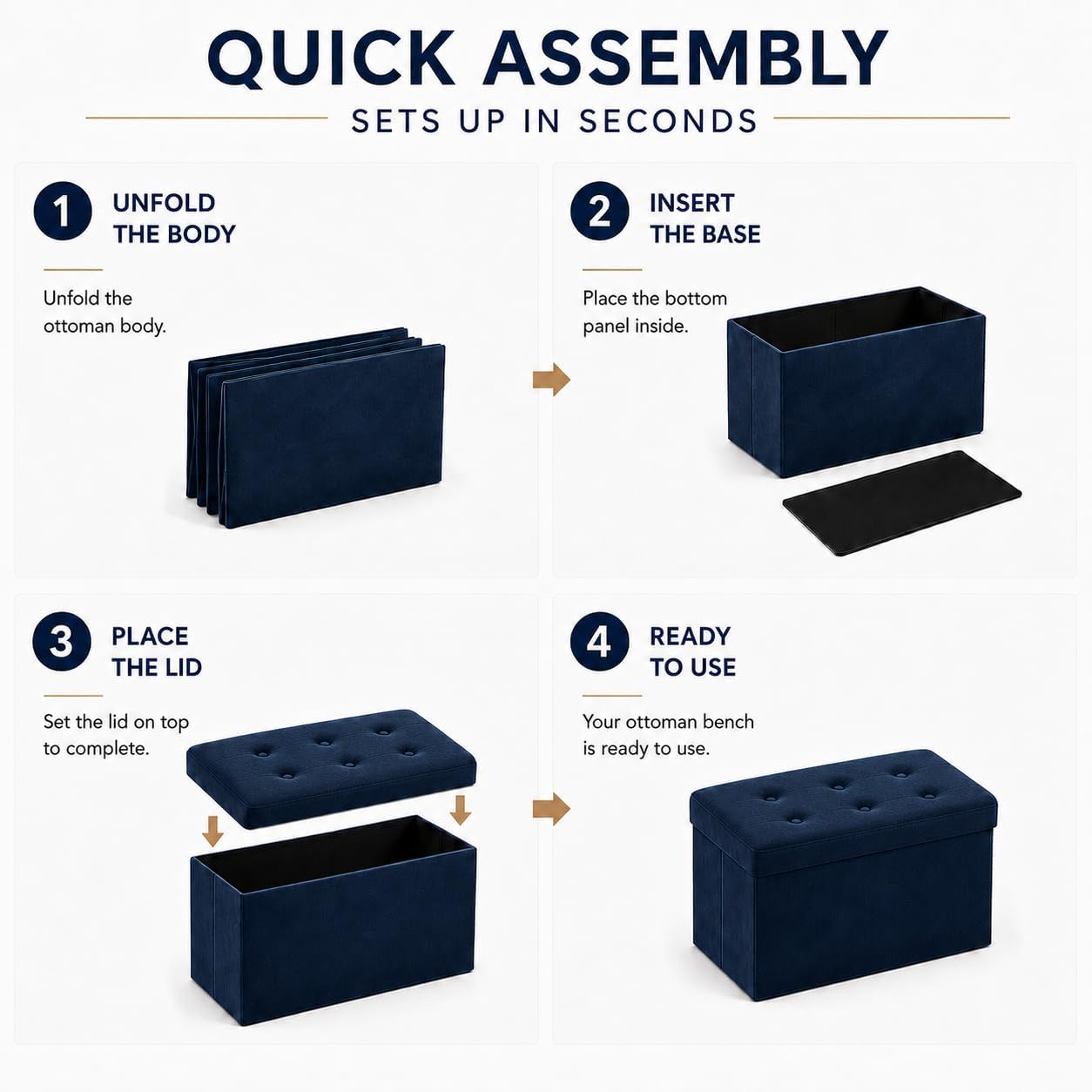 ALASDO Storage Ottoman Footrest Stool Small Ottoman with Storage Foldable Ottomans Foot Rest Footstool Bench for Living Room 17x13x13inches Grey
