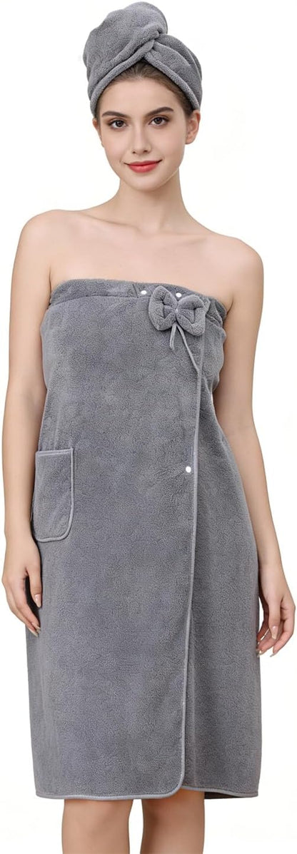 Towel Wrap for Women, Women'S Soft Wrap Towel Full Length，Bath Robe After Shower Female Plush Long，Spa Bathrobes Lightweight