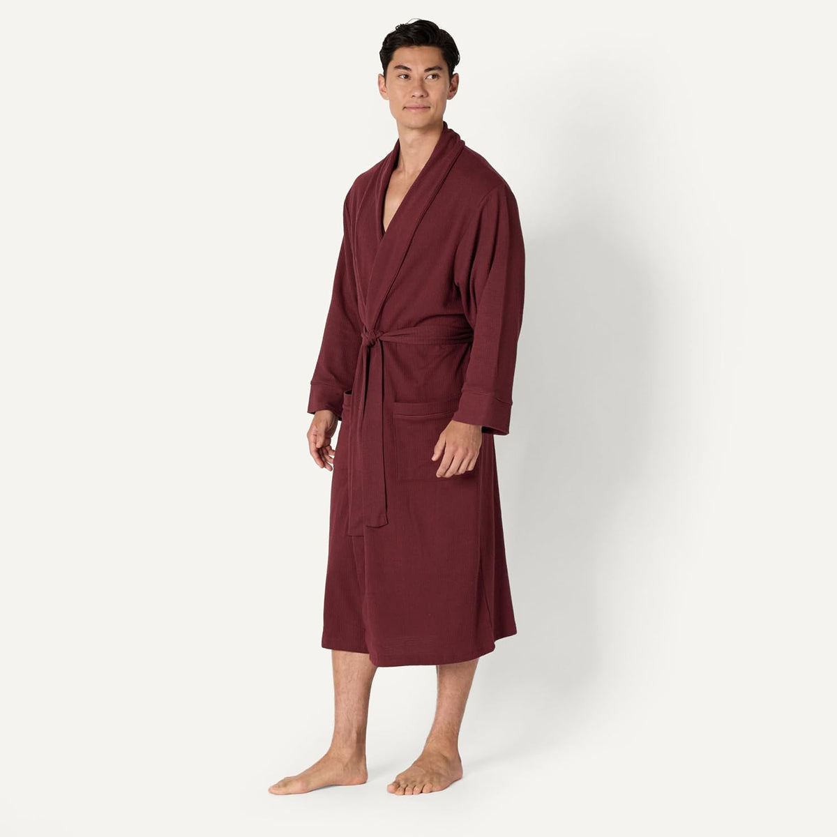 Amazon Essentials Men's Lightweight Cotton Waffle Bath Robe, Mid-Length Loungewear (Available in Big & Tall)