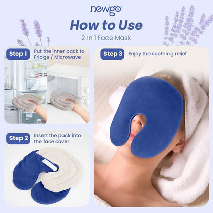 NEWGO Face Heating Pad Sinus Relief Mask, Moist Heat Face Mask Microwavable, Warm Compress for Sinus Pressure Relief, Migraine, Tension Headache Relief - Purple