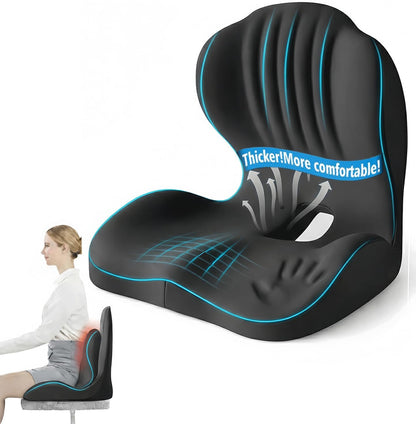 Ergonomic L-Shaped Memory Foam Seat Cushion with Lumbar Support, Designed to Help Relieve Tailbone, Coccyx & Lower Back Pain for Office,Truck, Car & Travel (Black)