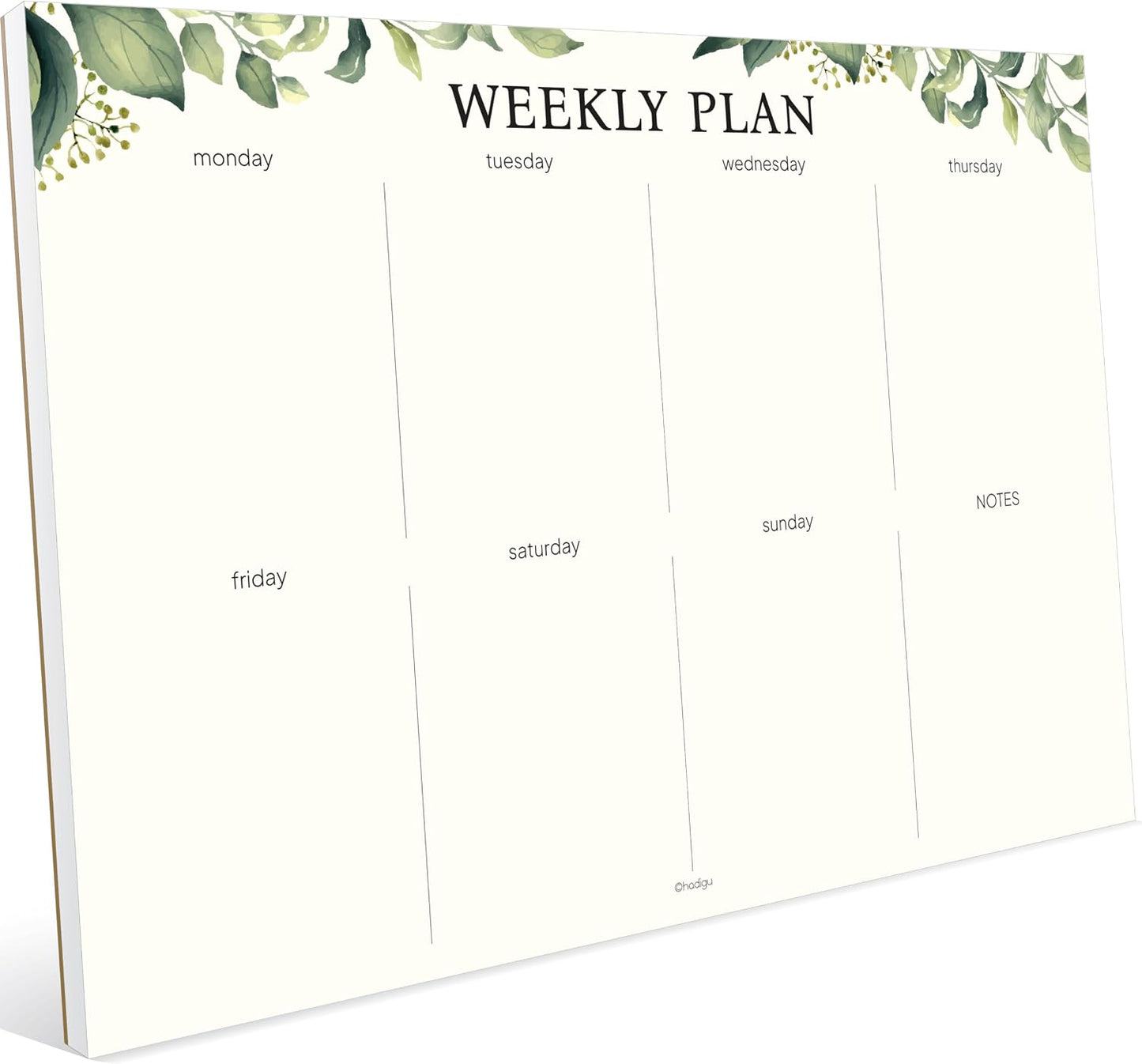 Weekly Planner Notepad, Undated Tear Off Weekly To Do List Notepad, 11.5" x 8", Eucalyptus Design on Cream Base, Premium Thick Paper and Cardboard Back Support, Desk Planner for Work, Office and Home.