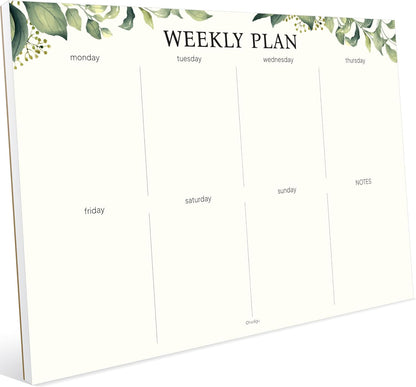 Weekly Planner Notepad, Undated Tear Off Weekly To Do List Notepad, 11.5" x 8", Eucalyptus Design on Cream Base, Premium Thick Paper and Cardboard Back Support, Desk Planner for Work, Office and Home.