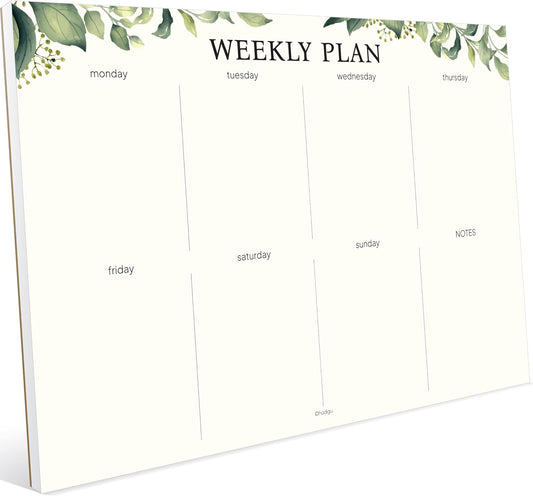 Weekly Planner Notepad, Undated Tear Off Weekly To Do List Notepad, 11.5" x 8", Eucalyptus Design on Cream Base, Premium Thick Paper and Cardboard Back Support, Desk Planner for Work, Office and Home.
