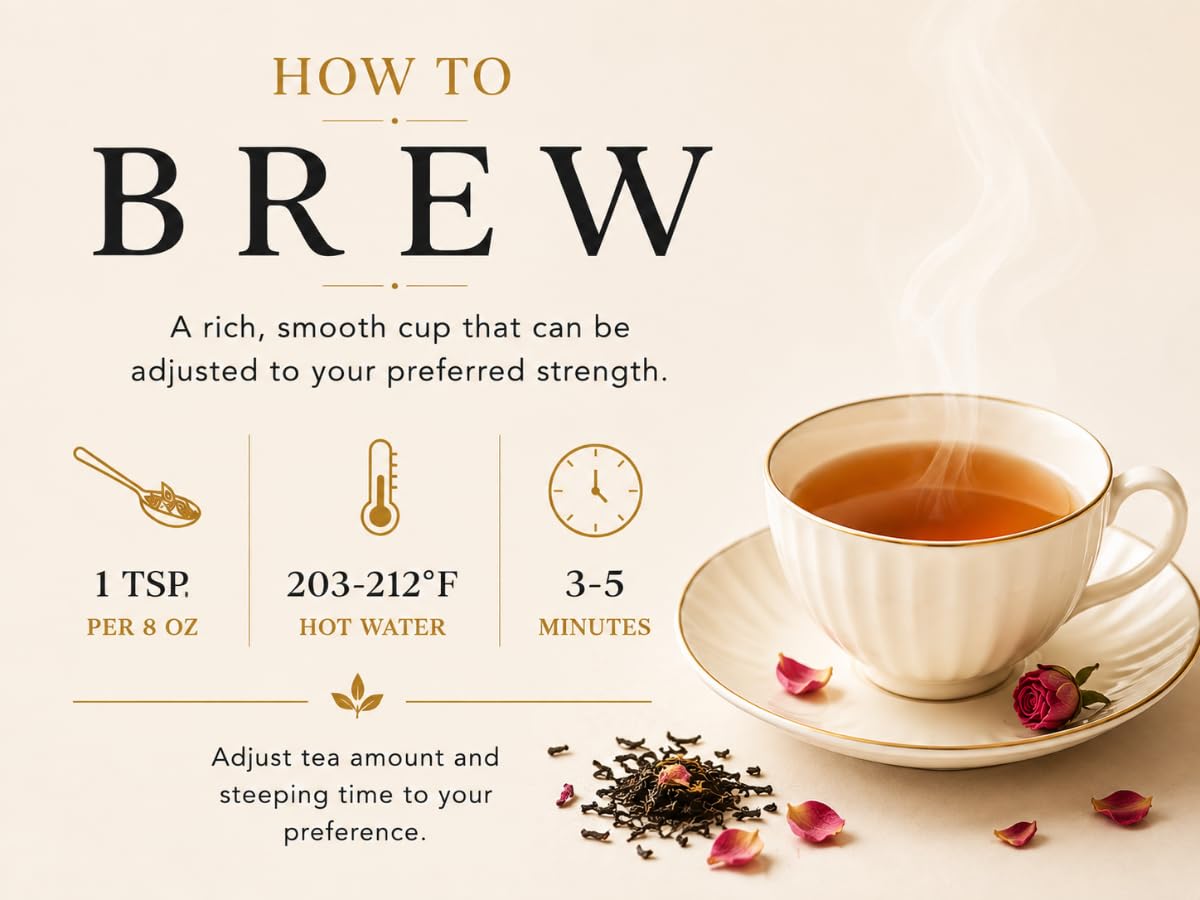 Organic English Breakfast Black Tea – High Mountain Yunnan Whole Leaf Tea – Bold, Smooth & Full-Bodied Morning Tea (1lb Rose Black Tea (pack of 1))
