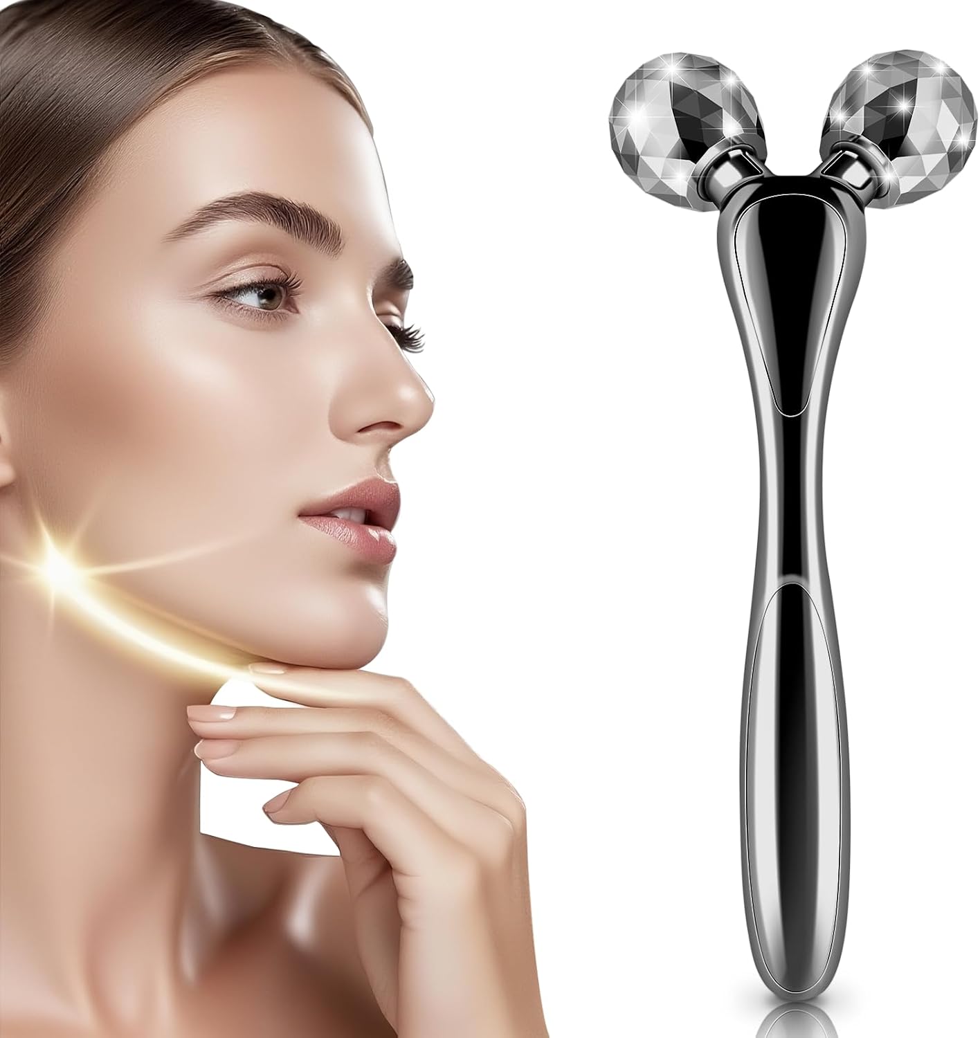 Wireless Face Massager Tool, 8-Roller 3D Face Roller for Women, LED Facial Massager,V-Shape Face Sculpting Tool for Jawline, 6 Light & Vibration Modes, USB-C Rechargeable