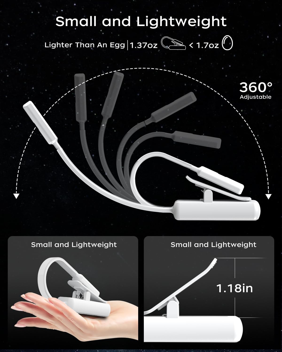 Book Light,Reading Lights for Books in Bed,AAA Battery Clip-On Led Reading Light with 3 Colors & Stepless Dimming,Portable and Ultra-Lightweight with Long Runtime(DarkBlack)