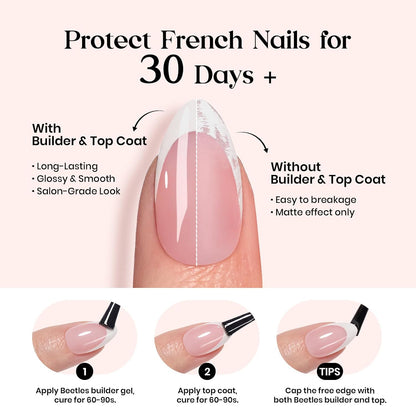 Beetles Press On Nail Kit-Short Square French Tip Press On Nails, 150Pcs Pink French Nail Tips with Nail Glue & Remover Builder Top Coat Nail Lamp, All-in-One DIY Fake Nails Gift for Women
