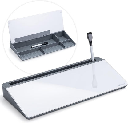 Varhomax Glass Weekly Dry Erase Desk White Board, Desktop to Do List Planner Whiteboard Calendar with Storage Caddy Memo for Home and Office, White