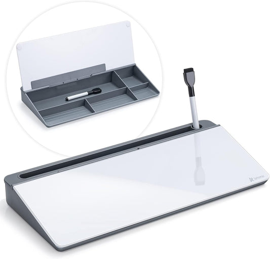 Varhomax Glass Weekly Dry Erase Desk White Board, Desktop to Do List Planner Whiteboard Calendar with Storage Caddy Memo for Home and Office, White