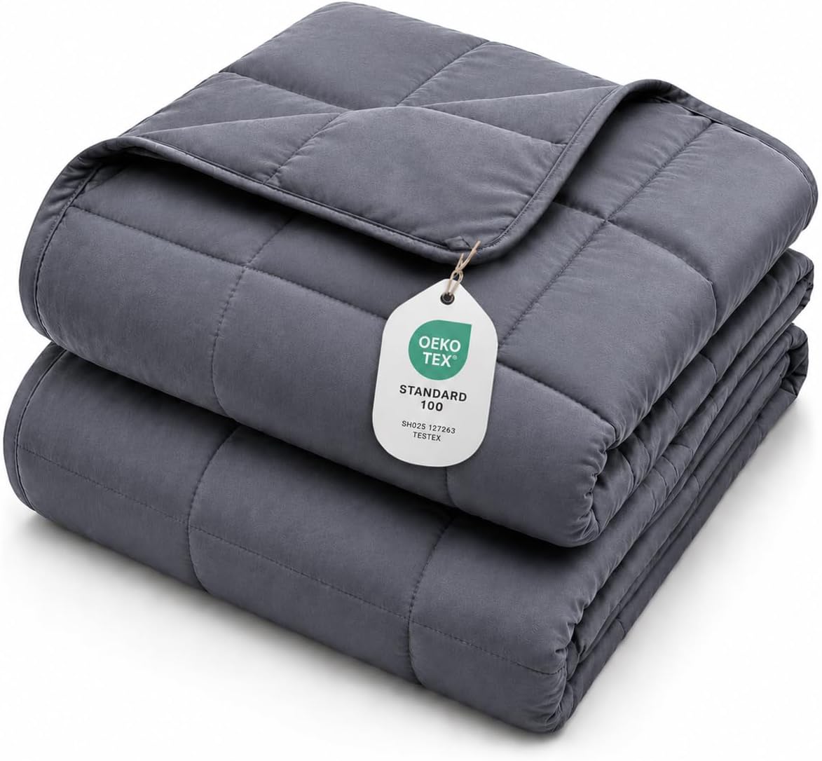 L'AGRATY Weighted Lap Pad 7lb: Small Weighted Blanket for Adults - Cooling Portable Travel Blanket for Relaxation Sleeping - Washable All-Season (29" x 24")