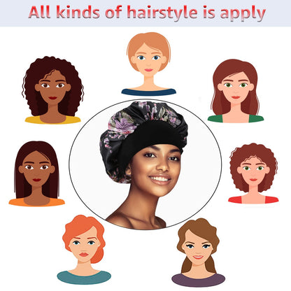 3 Pack Satin Bonnet Silk Hair Bonnet for Sleeping, Sleep Bonnets for Women Large Wide Soft Band Sleep Cap for Curly Hair Braids