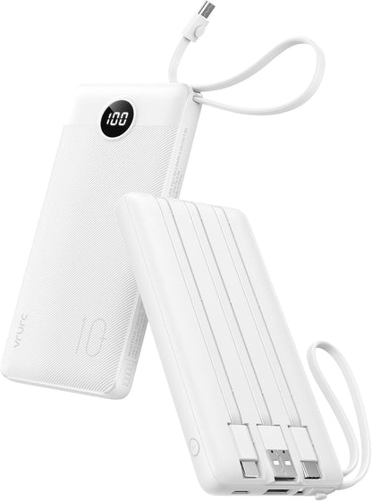 VRURC Portable Charger, Slim Power Bank Built-in 4 Cables, Travel Essential