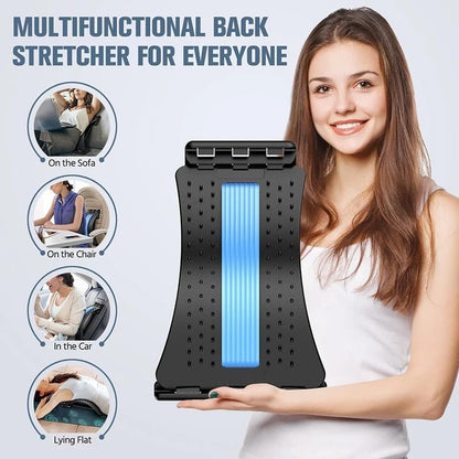 Back Stretcher Magnetotherapy Multi-Level Adjustable Massager Waist Neck Fitness Lumbar Cervical Spine Support Pain Relief (Purple)