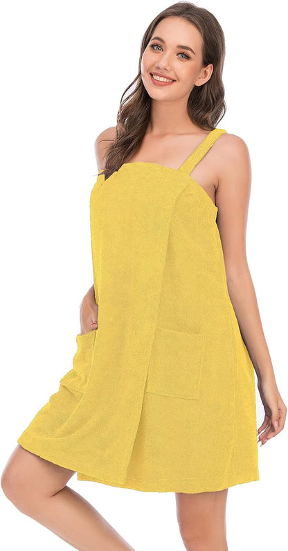 Veseacky Women Bath Wrap Towel for Womens Shower with Pocket Adjustable Spa Robe & Facial Headband