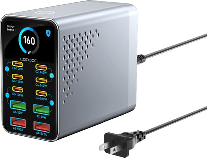 160W Max 10-Port GaN USB C Charger Block, for MacBook Pro, Laptop Charger