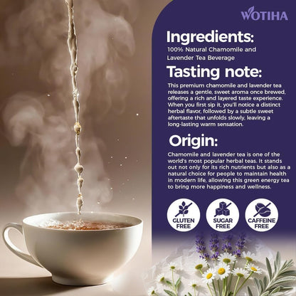 WOTIHA 60 Count Premium Chamomile Lavender Tea Bags - 100% Pure Flowers, Soothing Aroma, Supports Relaxation & Better Sleep, Caffeine-Free, Additive-Free, Sugar-Free, Vegan.Non-GMO