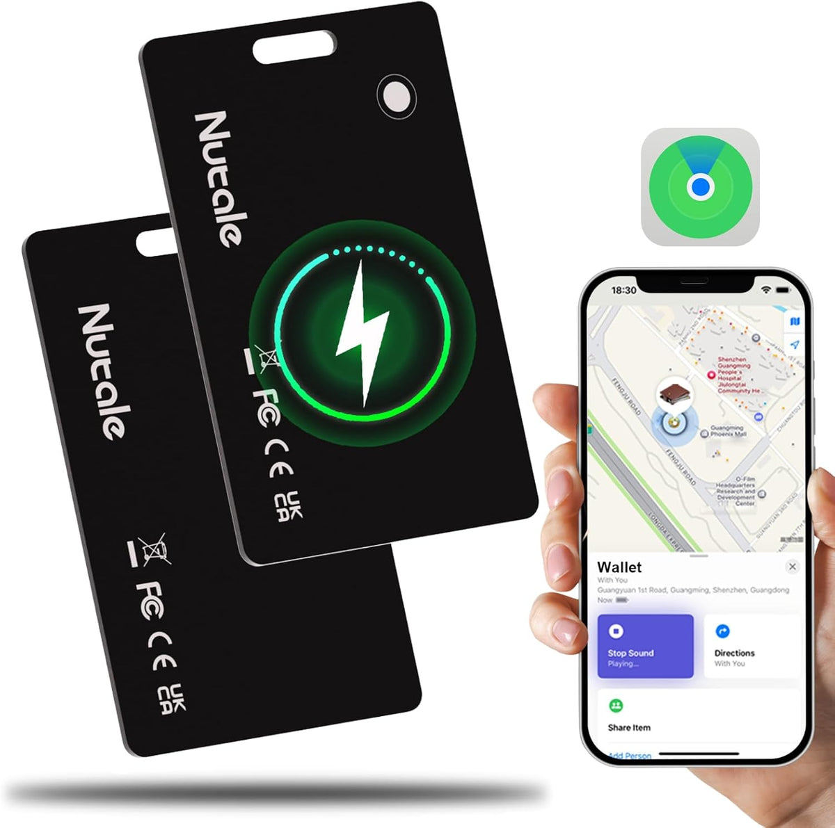 Rechargeable Wallet Tracker Tag Card, Works with Apple Find My