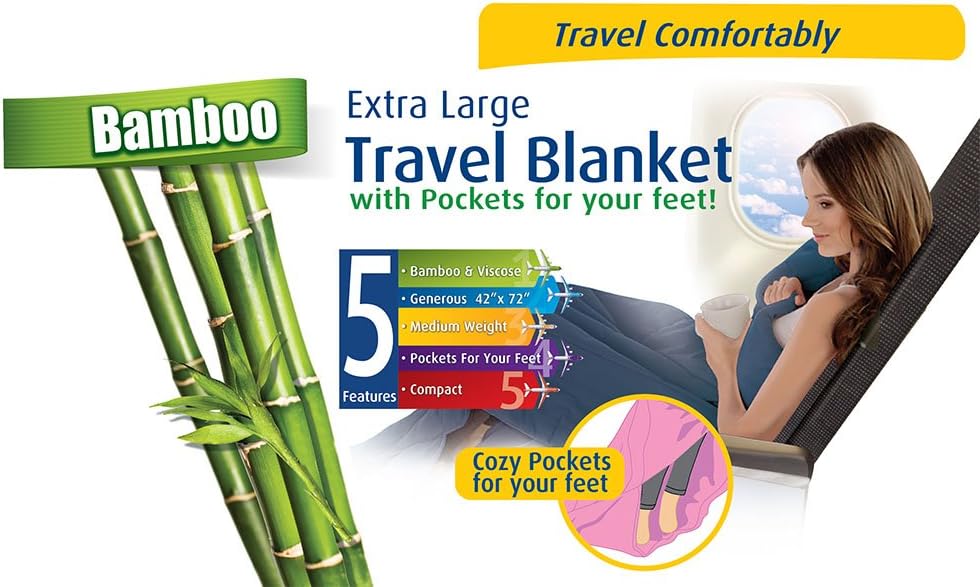 Cloudz Extra Large Airplane Travel Blanket for Your Flight, Car, Camping, Home or Comforting Warmth Anywhere! Includes Warm Cozy Pockets for Your Feet and a Travel Bag - Charcoal