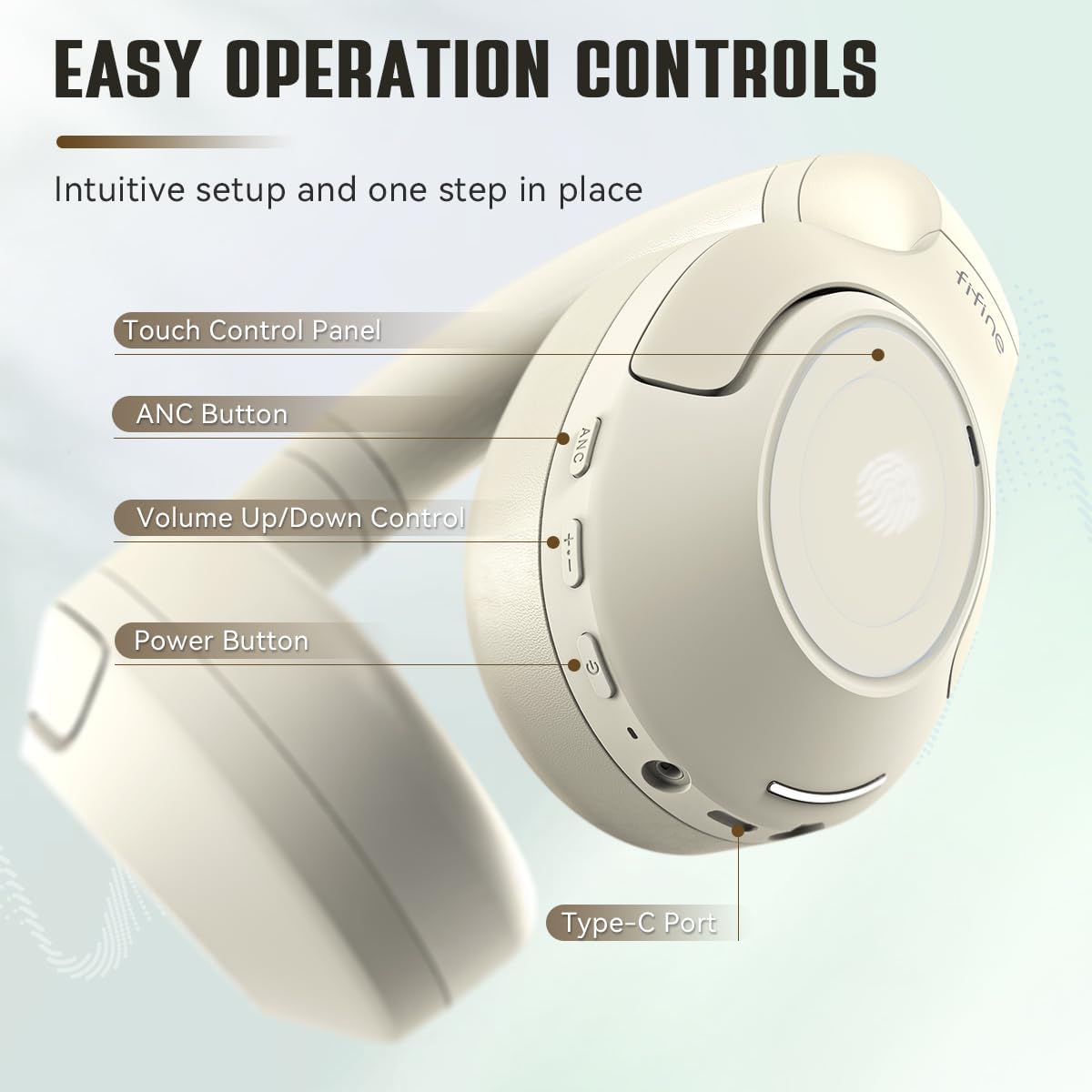 FIFINE Wireless Bluetooth Headphones, Over-Ear Noise Canceling Headphones with Soft Earmuffs, Up to 65H Playtime for Music, Phone Calls, Sport Travel Headset for iPhone/Android/Tablet-X3 Black