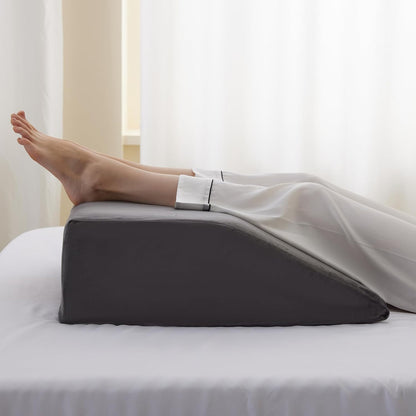 Bedluxe Leg Pillow Elevation Blood Circulation, Wedge Pillow for Legs Swelling, Leg Elevating Wedge Pillow for After Surgery, Foot Knee Pillow for Leg Rest, Sleeping, Memory Foam Top, 8in, White/Grey