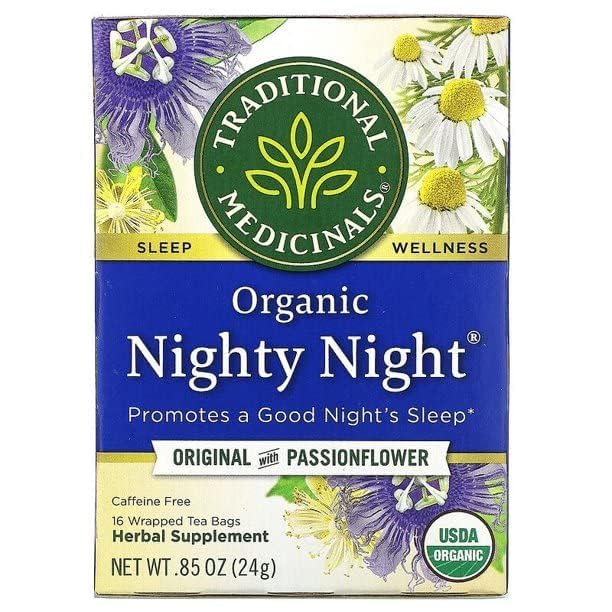 Traditional Medicinals Organic, Nighty Night Tea, Chamomile & Passionflower - Herbal Sleep Aid Teas - Kosher, Non-GMO, Caffeine-Free, Compostable - 16 Tea Bags