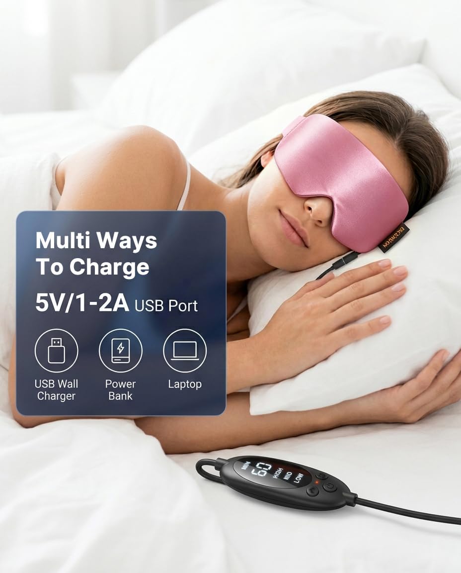 Heated Eye Mask for Dry Eyes, USB Powered Silk Warm Eye Compress & Eye Heating Pad, Washable Dry Eye Mask with 3 Heat & 4 Timer Settings for Blepharitis Stye Migraine Sinus MGD Puffiness（Blue）