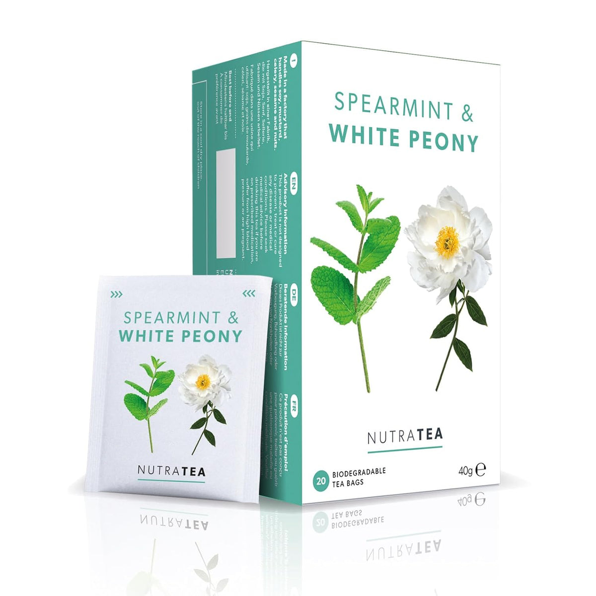 Nutra Tea - Spearmint & White Peony – Spearmint Tea, PCOS Tea - For Digestion, Women's Health & Acne - 20 Individually Wrapped Bags - Herbal Infusion (1 Pack)