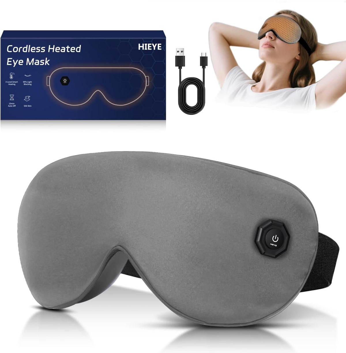 Cordless Heated Eye Mask for Dry Eyes, Electric Warm Compress for Fast Eye Relief, Rechargeable USB Heat Relax Mask for Sleep, Blepharitis & Stye Relief