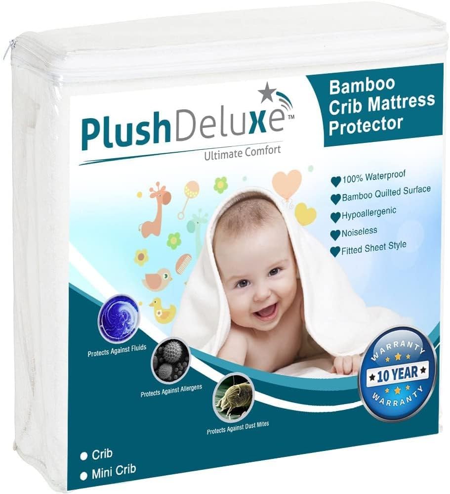 PlushDeluxe Premium Bamboo Mattress Protector – Queen Size, Waterproof, & Ultra Soft Breathable Noiseless Washable Bed Mattress Cover for Comfort & Protection - White