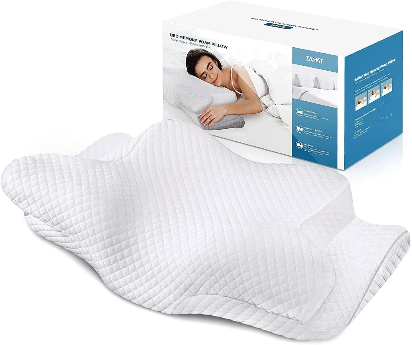ZAMAT Adjustable Cervical Memory Foam Pillow, Odorless Neck Pillows for Pain Relief, Orthopedic Pillows for Sleeping with Cooling Pillowcase, Ergonomic Support Pillow for Stomach, Back, Side Sleeper