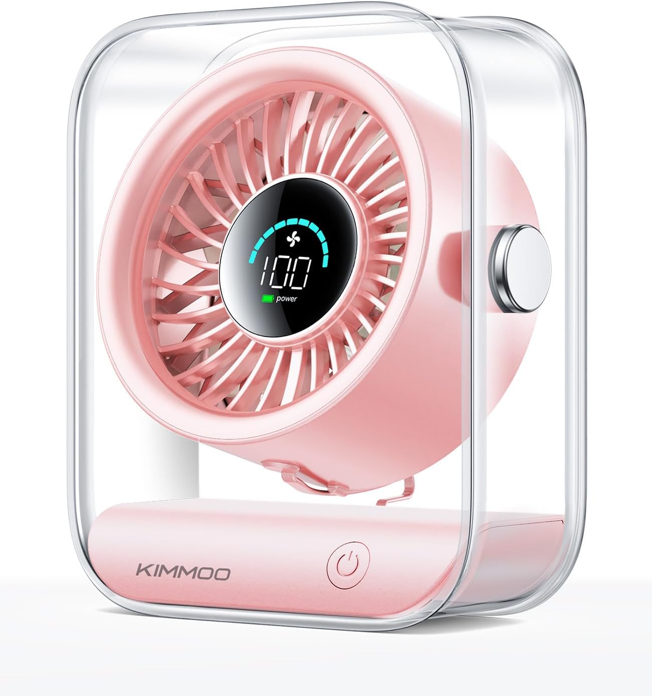 KIMMOO Rechargeable USB Desk Fan, Quiet Table Fan with Turbo Airflow, 100 Speeds, Digital Display, 90° Rotating, Small Battery Desktop Fans for Bedroom Home Office Travel, Black
