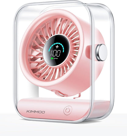 KIMMOO Rechargeable USB Desk Fan, Quiet Table Fan with Turbo Airflow, 100 Speeds, Digital Display, 90° Rotating, Small Battery Desktop Fans for Bedroom Home Office Travel, Black