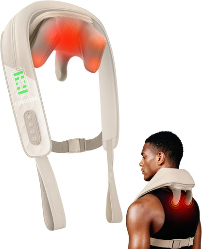 Snailax Cordless Neck Massager with Heat for Pain Relief Deep Tissue, 4D Kneading,Rechargeable Shiatsu Back Neck Massager for Neck, Shoulders Back，Gift for Father