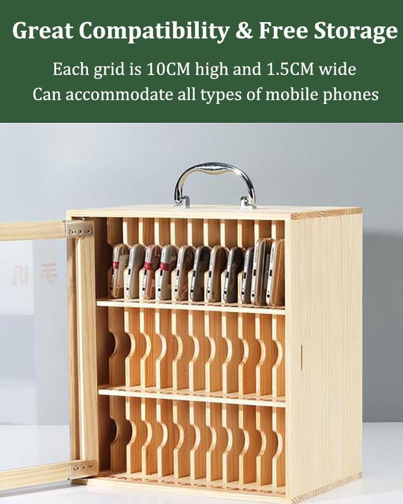 Cell Phone Charging Stations Phone Storage Cabinet 12/24/36/48/60 Slots Mobile Phone Storage Locker, Wooden Mobile Phone Storage Cabinet, Wall-Mounted Mobile Phone Storage Box With Charging ( 12grids)
