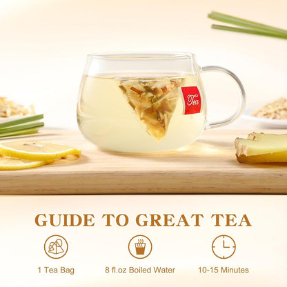 FullChea Lemon Ginger Tea Bags, 50 Counts, Non-GMO, Caffeine-Free