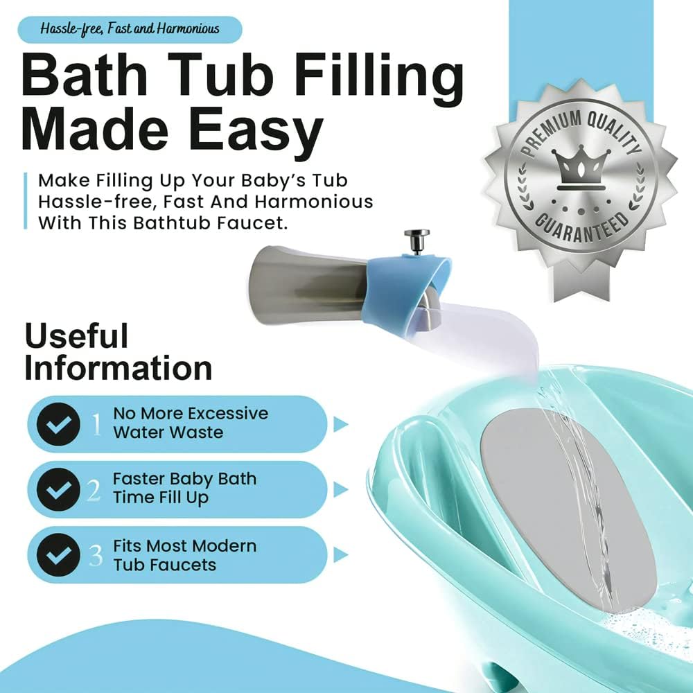 Bath Helper - Bath Tub Faucet Extender - Guides Water Directly from Faucet to Baby Bath Tub Without Excessive Water Waste and Splashing (Clear White)