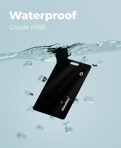 Rhinokey® Apple Find My Wallet Tracker Card, MFi Certified Bluetooth Tracker for iPhone, 0.07in Slim Credit Card Item Finder, IP68 Waterproof Rechargeable, Locator for Wallet, Luggage, Passport