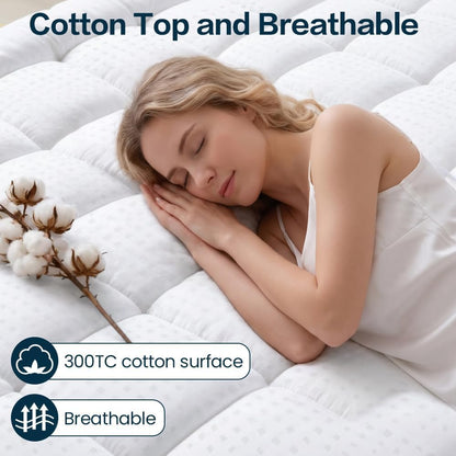 EASELAND Queen Size Mattress Pad Pillow Top Mattress Cover Quilted Fitted Mattress Protector Cotton Top Stretches up 8-21" Deep Pocket Cooling Mattress Topper (60x80 inch, White)