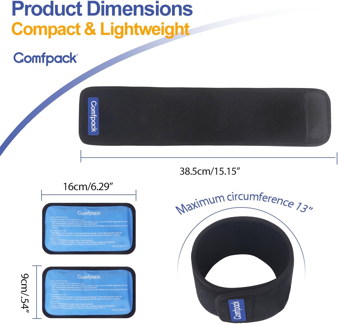 Comfpack Cold Therapy Wrap with 2 Packs for Pain Relief, Reusable Gel Ice Packs for Foot Plantar, Wrist, Ankle, Great for Sprains, Muscle Pain, Bruises, Injuries